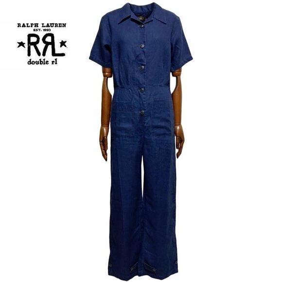Ralph Lauren Double RL RRL Navy Blue Linen Jumpsuit Boiler Short Sleeve 4 - Picture 1 of 5